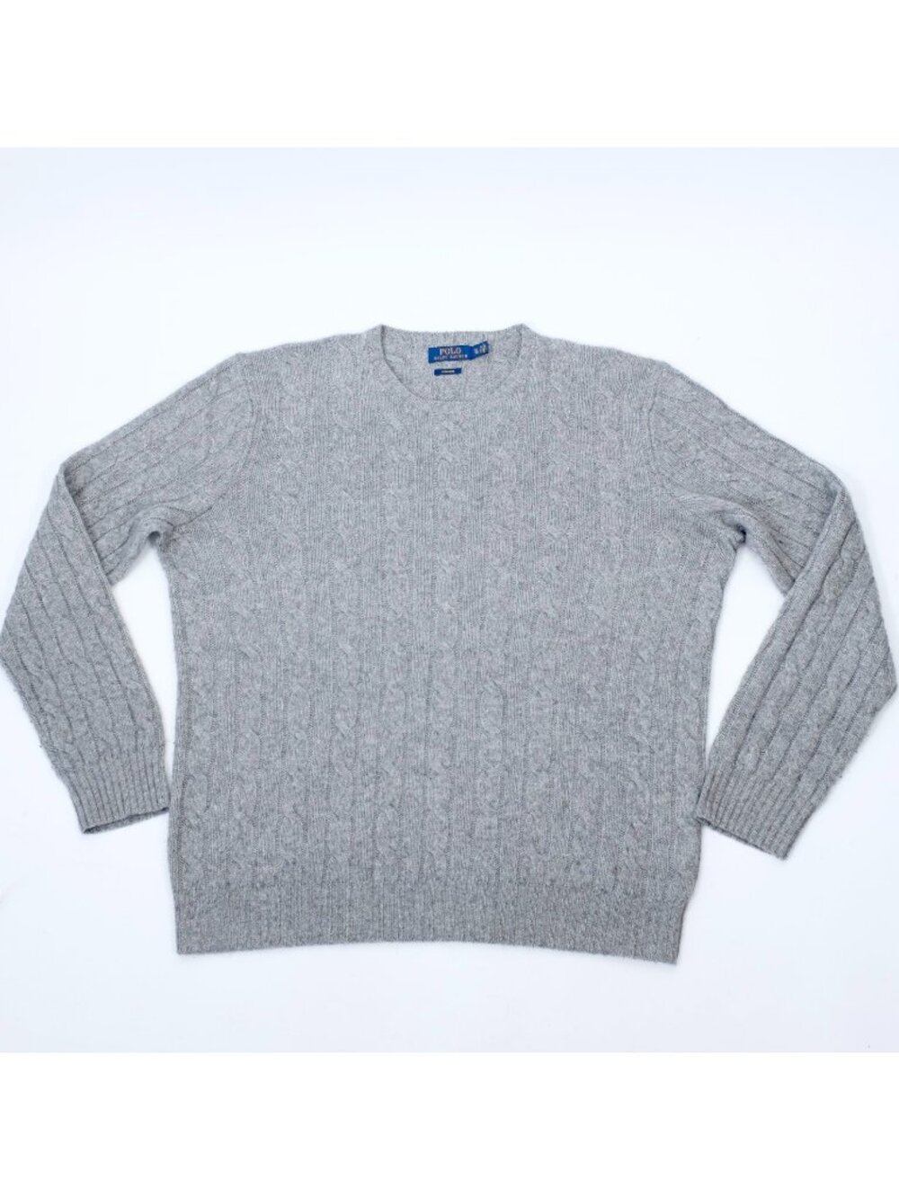 POLO Ralph Lauren sz XL sweater 100% cashmere gray cable round neck